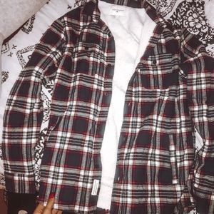 blue/red plaid fuzzy long sleeve